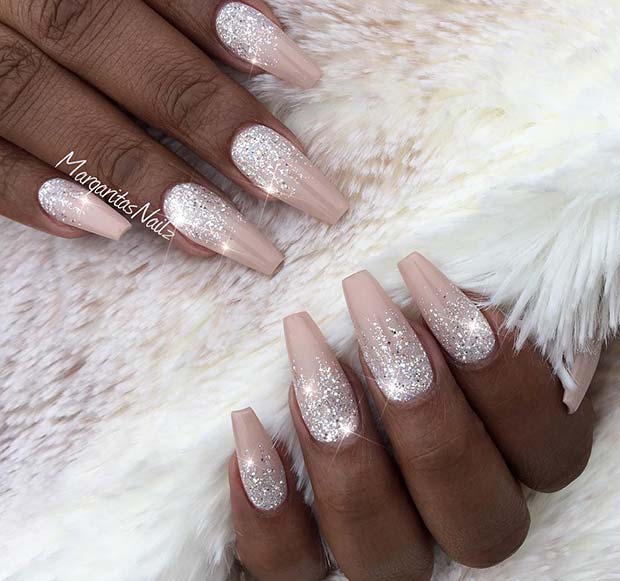 Nude and Glitter Ombre Nails