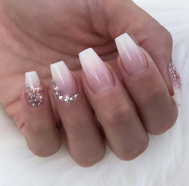 Ombre French Nails with Rhinestones
