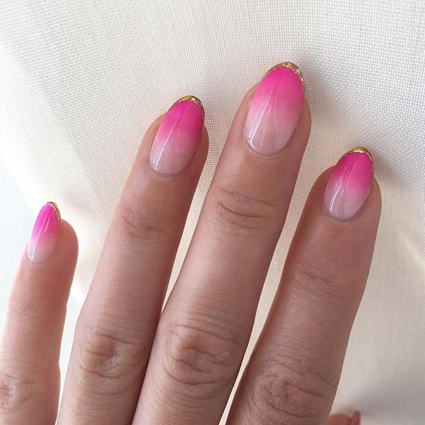 Pink Ombre Nails with Gold Tips