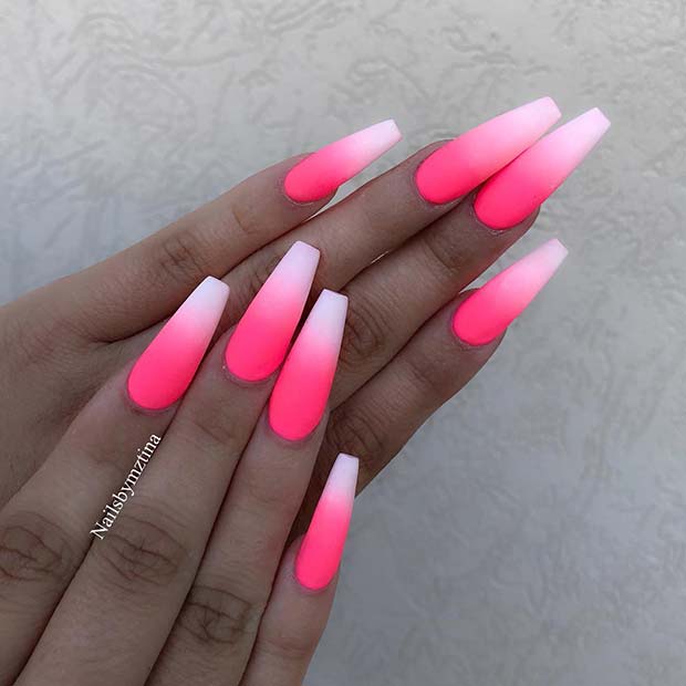 Matte, Pink and White Ombre Nails
