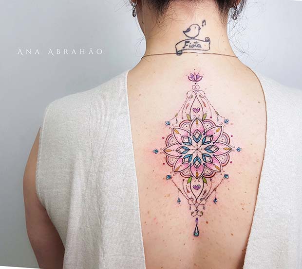 Pretty Mandala Back Tattoo Idea
