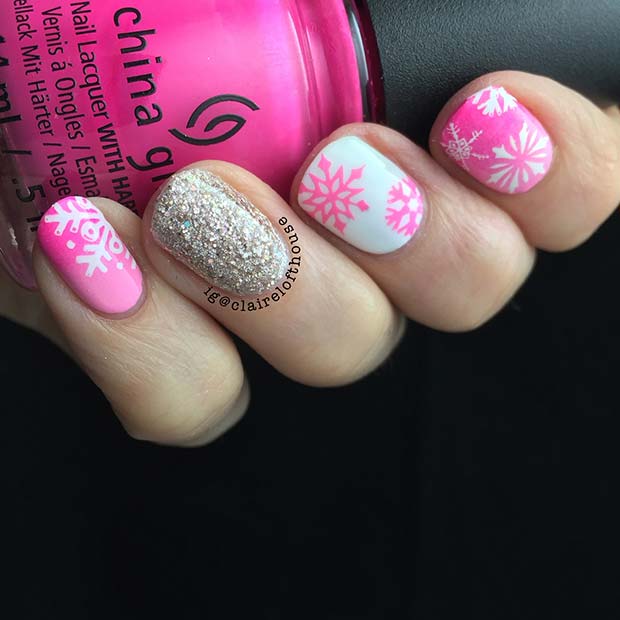 Pretty Pink Snowflake Nail Idea