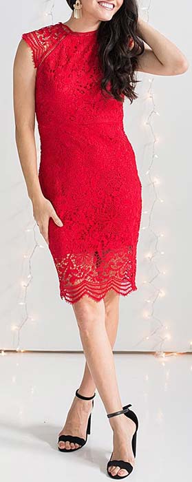 Elegant Red Lace Dress Outfit for Christmas