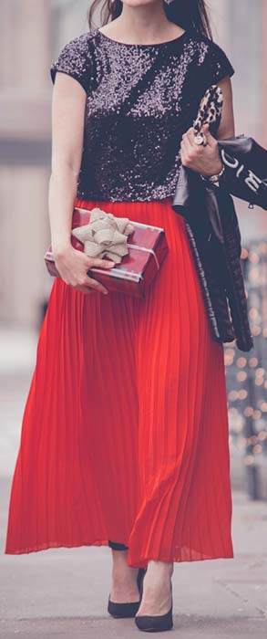 Red Maxi Skirt and Sequin Top