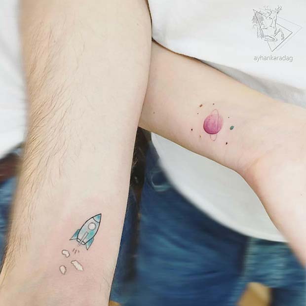 Cute Space Theme Tattoos for BFFs or Couples 