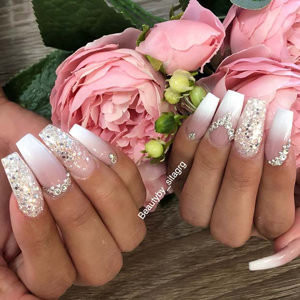 Sparkly French Ombre Coffin Nails