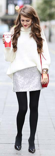 Sparkly Skirt and Sweater Christmas Outfit Idea