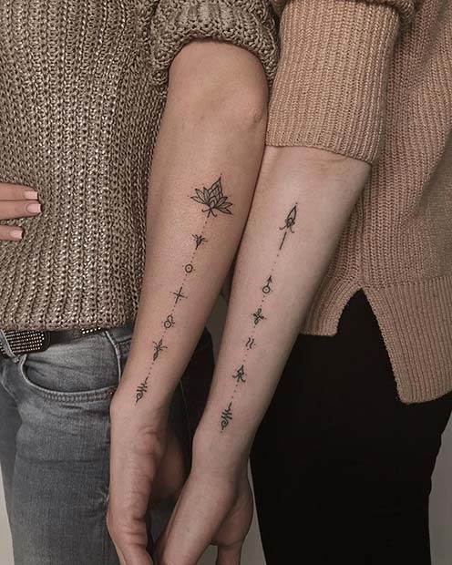 Stylish Arm Tattoos for Best Friends or Sisters