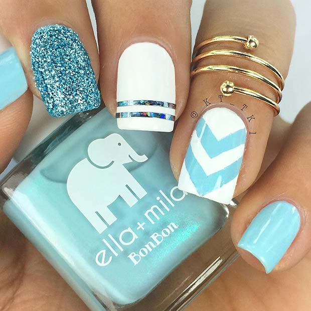 Cute White and Blue Nails 