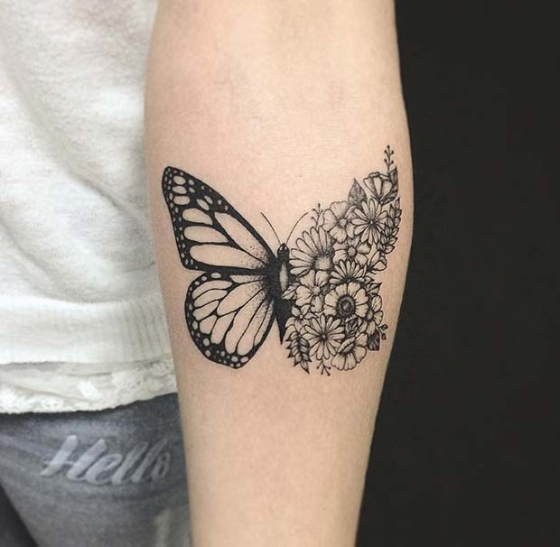 Unique Floral Butterfly Tattoo Design 