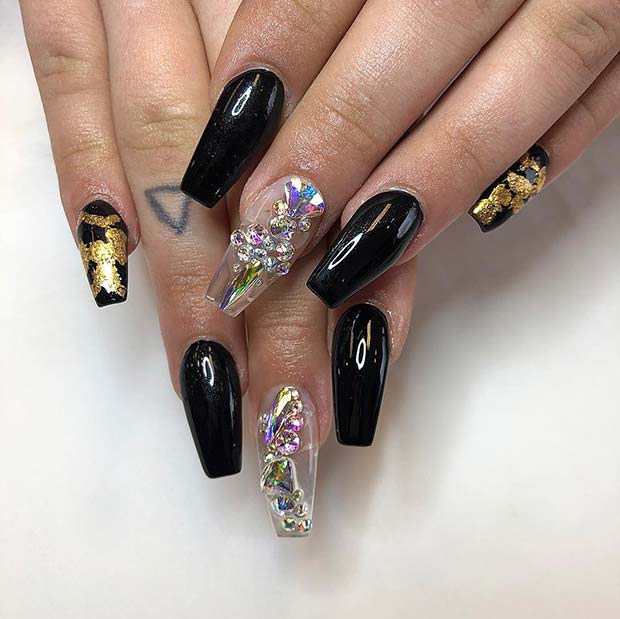 Black and Jelly Coffin Nails