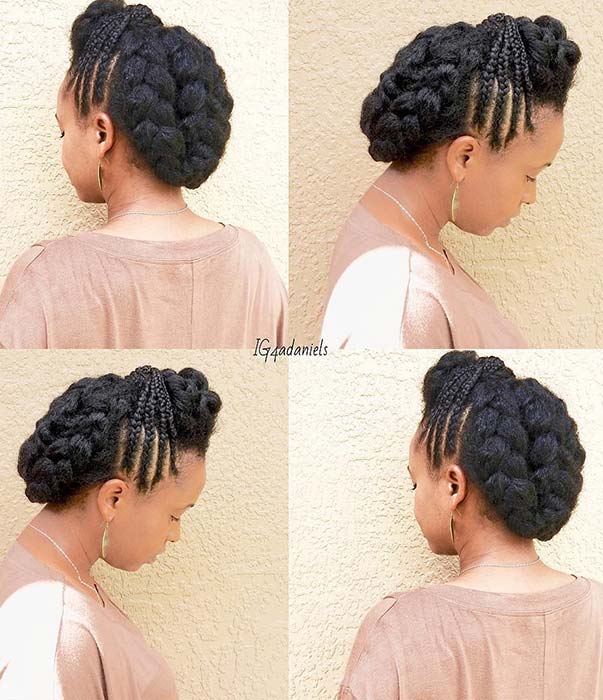 Natural Braided Updo with Side Braids