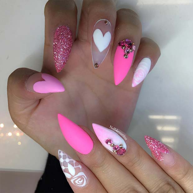 Cute Pink and White Stiletto Nails