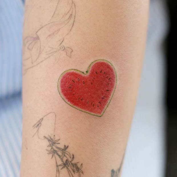 Cute Watermelon Heart Tattoo Idea