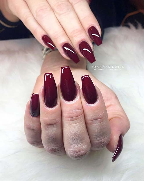 Shiny, Dark Red Gel Nails