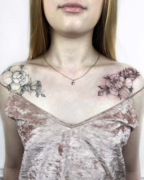 Floral Matching Shoulder Tattoos