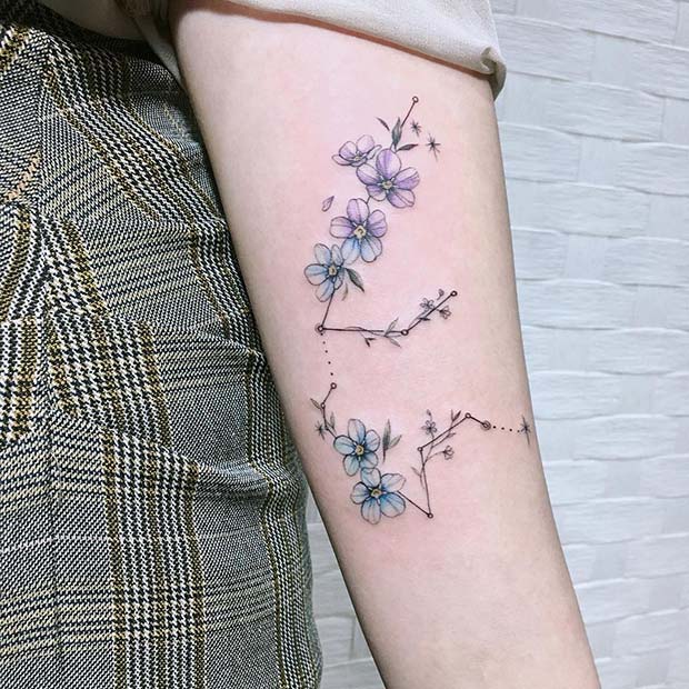 Unique Floral Star Sign Tattoo 