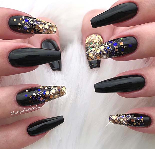 Black and Gold Coffin Nails