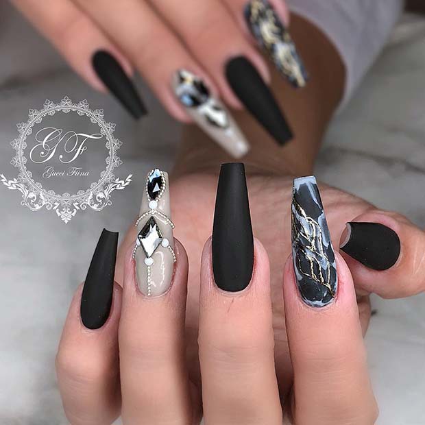 Black Coffin Acrylic Nails
