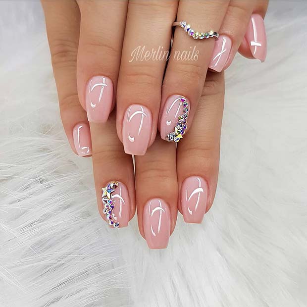 Cute, Light Pink Gel Nails with Stars
