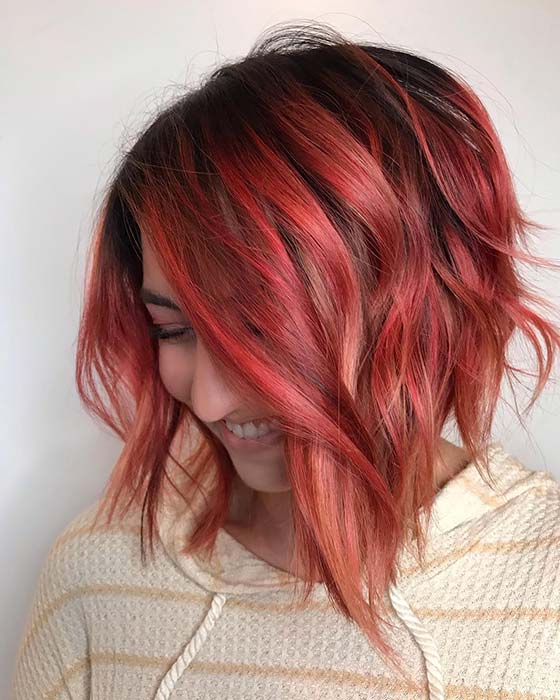 Soft Red and Black Messy Bob 