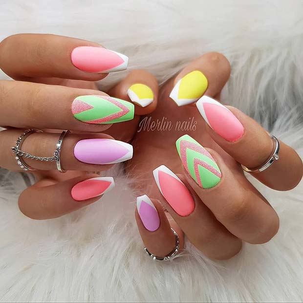 Neon Nails with White French Tips