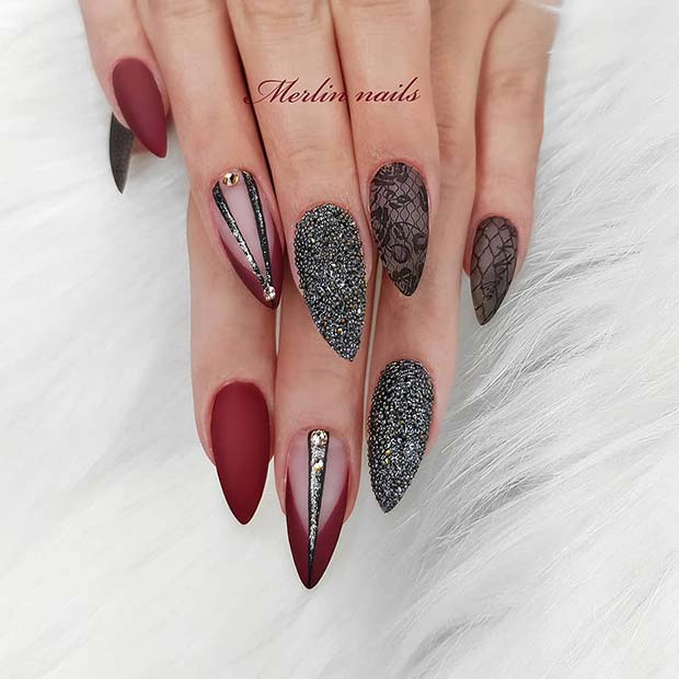 Trendy, Lace and Red Gel Nails