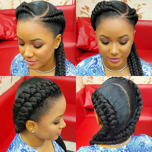 Two Cornrow Braids with Weave