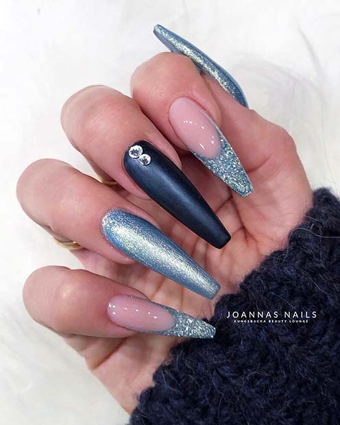 Beautiful Blue Coffin Nails