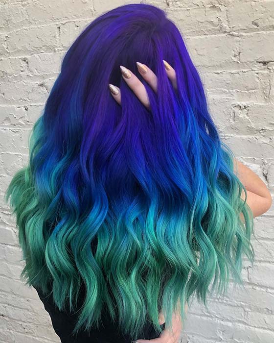 Purple to Blue to Teal Ombre Hair