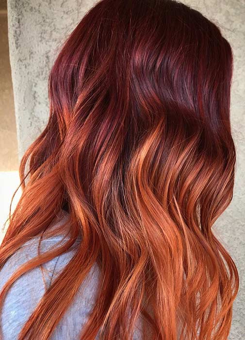 Burgundy to Copper Ombre Hair