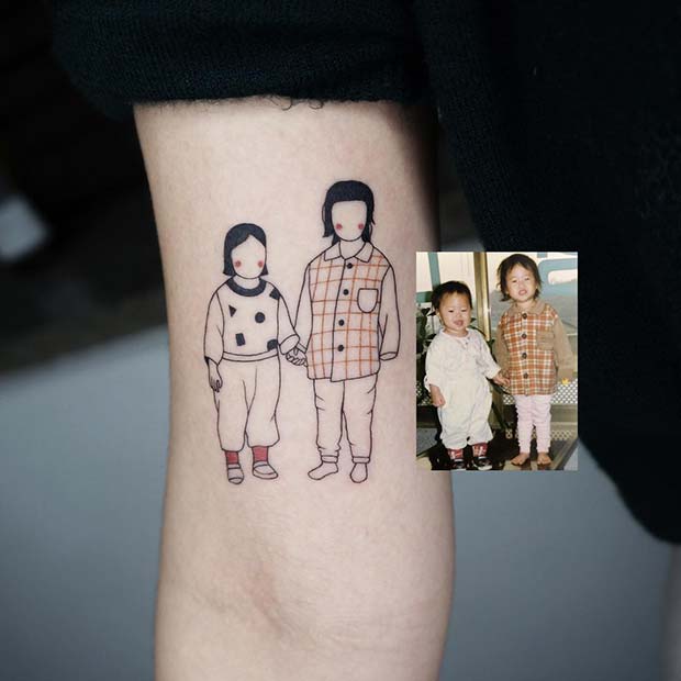Cute Portrait Tattoo Idea for a Brother and Sister