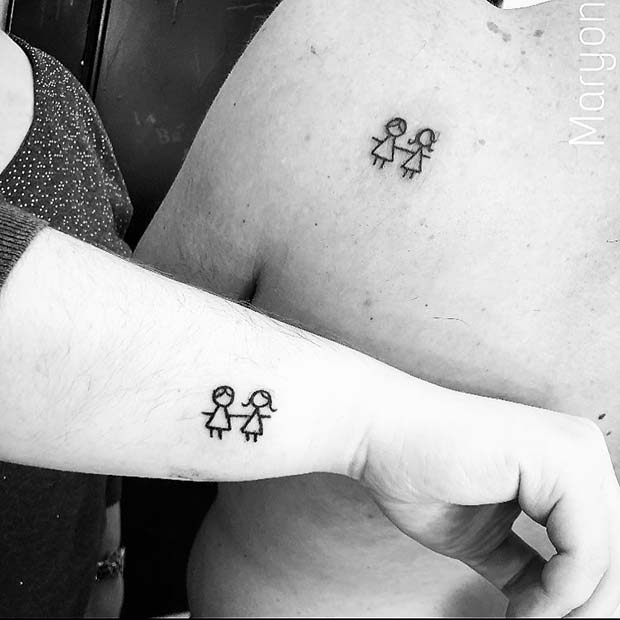 Cute Stick People Tattoo Idea for Brother and Sister