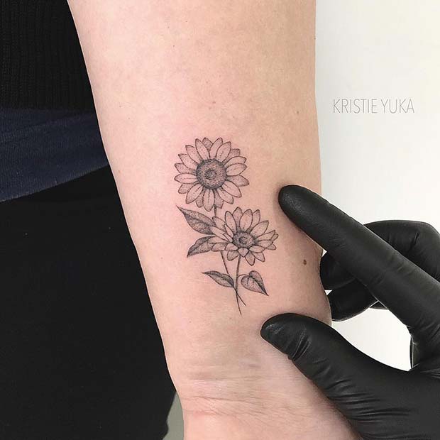 Small Double Sunflowers Tattoo Idea