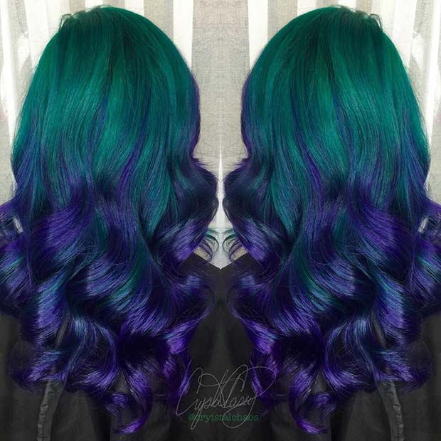 Green to Purple Ombre Hair 