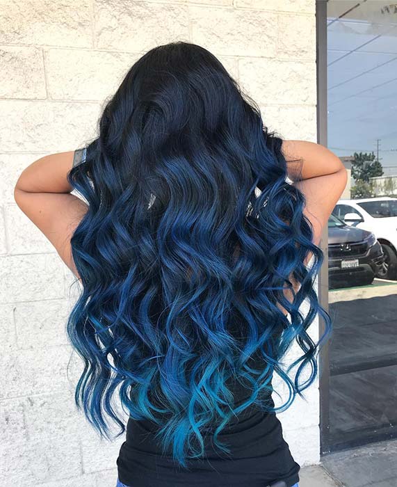 Black to Navy Blue To Light Blue Ombre Hair