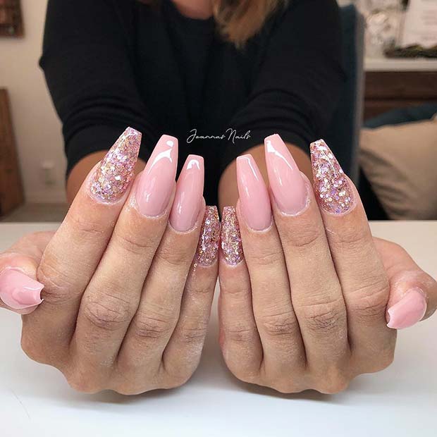  Nude Pink Nails and Sparkling Glitter