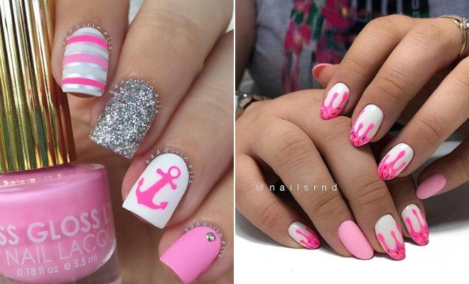 Pink and White Nails