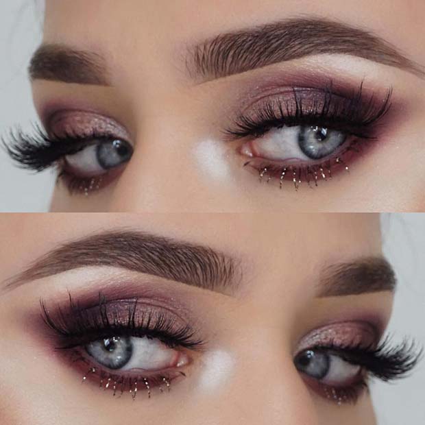 Pretty Eye Makeup with Glitter Lashes