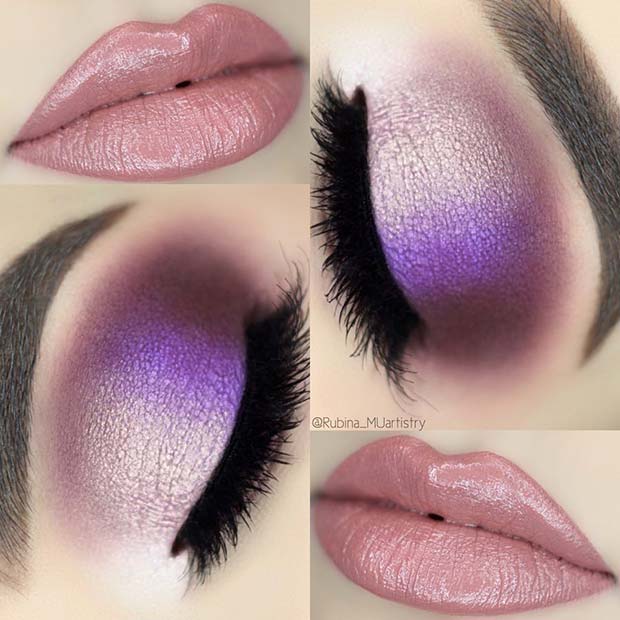 Pretty Purple Eyes and Pink Lips Makeup