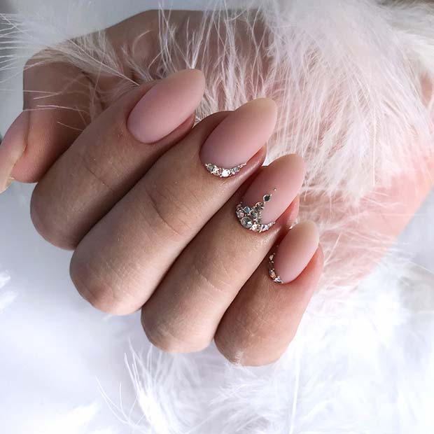 Soft Pink Nails with Rhinestones for Brides