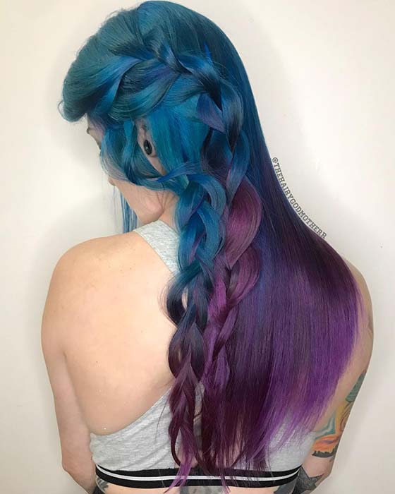 Stylish Blue to Purple Ombre Hair