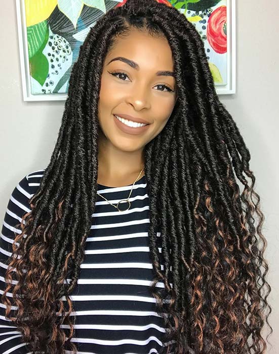 Stylish Locs with Curly Brown Ends