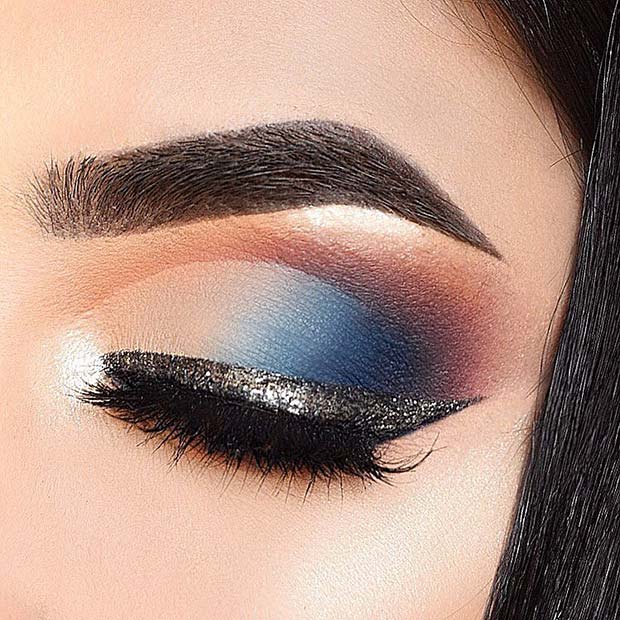 Blue Eye Makeup with Silver Liner