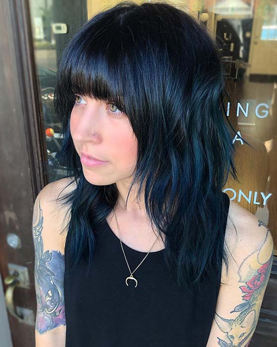 Blue Black Hair with Bangs