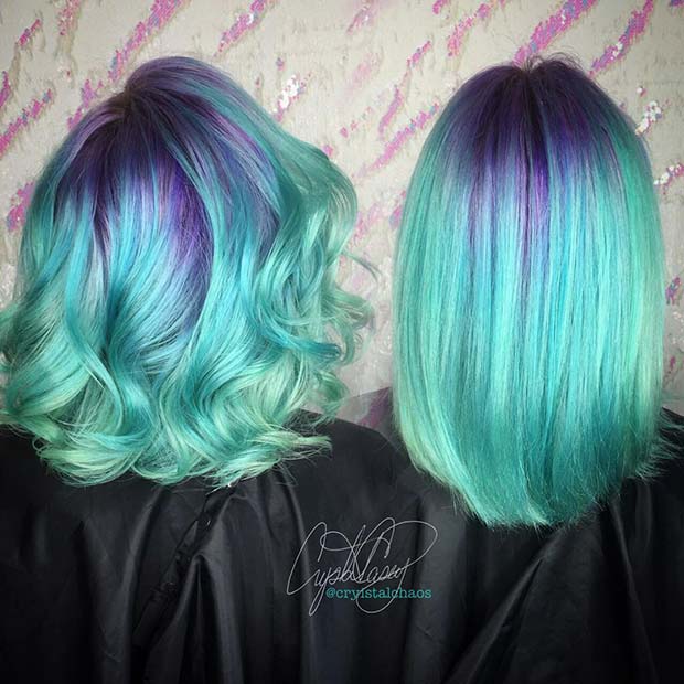 Vibrant Purple to Light Blue Hair