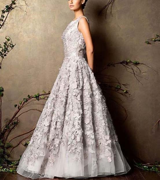 Beautiful Embellished Silver Wedding Dress