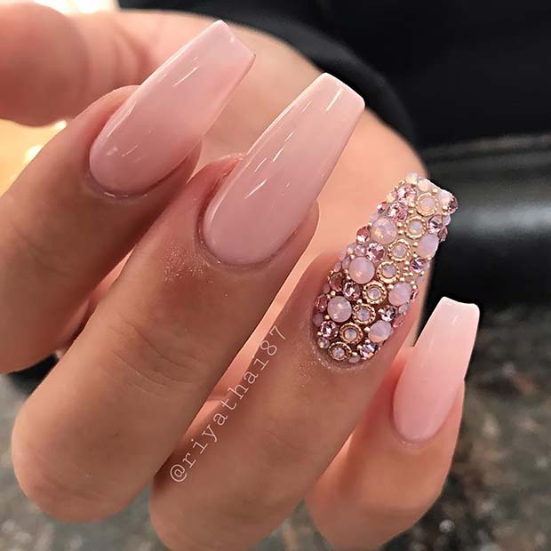 Light Pink Prom Nails with Sparkle