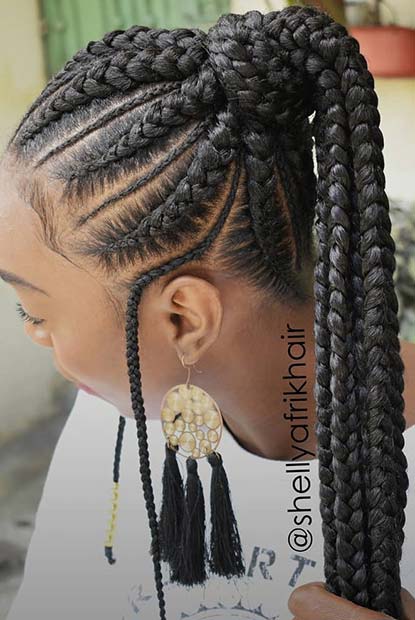Chunky Feed in Braids in a Ponytail