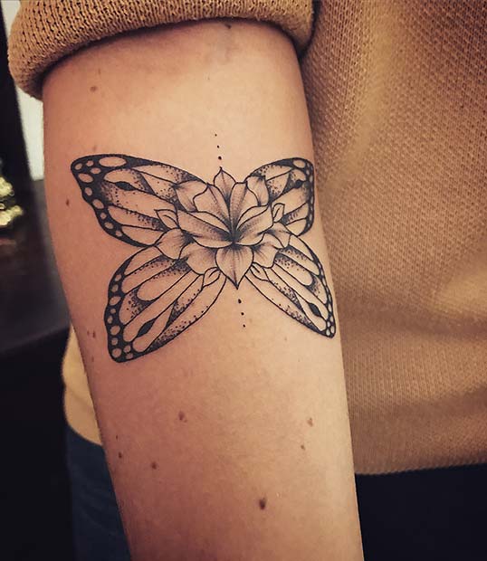 Butterfly Wings and Flower Tattoo Design